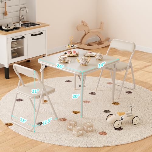 GAOMON Boys and Girls Folding Table and Chairs Set of 3, Portable Table and Chair with PU Soft Cushion,Suitable for Eatin...