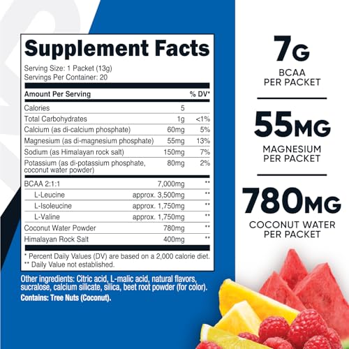Nutricost BCAA+ Hydration Fruit Punch Flavor (20 Stickpacks) - Branched Chain Amino Acids with Hydration Complex - Gluten-...