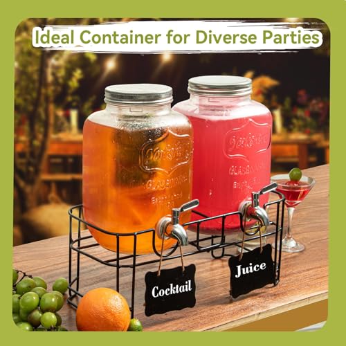 2-Pack 1-Gallon Glass Drink Dispensers for Parties - Beverage Dispenser with Stand and Stainless Steel Spigot, Lemonade & ...