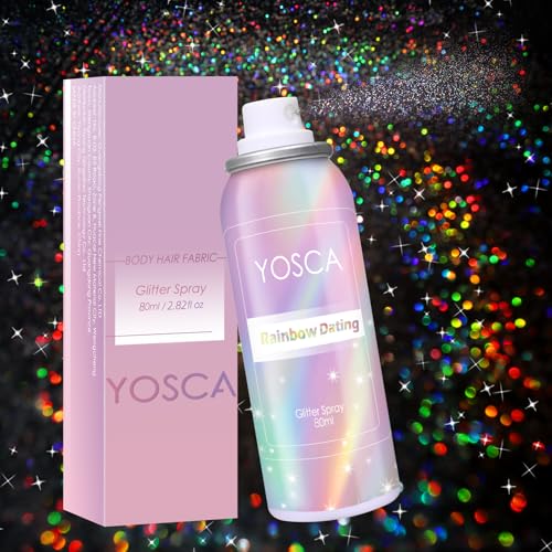 Yosca Body Glitter Spray, 80ML Holographic Silver Glitter Hairspray, Quick-Drying and Long-Lasting Shiny Glitter Spray for...