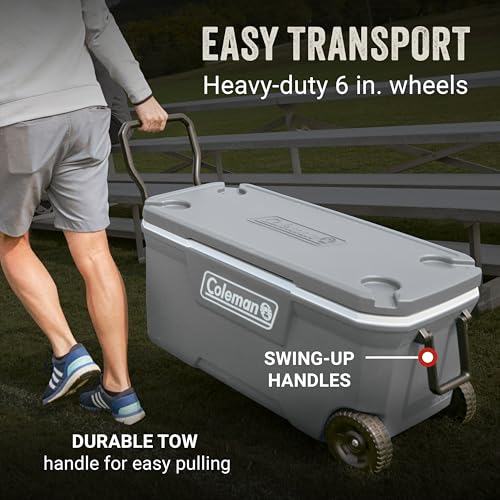 Coleman Classic Series Insulated Portable Rolling Cooler with Wheels, Leak-Resistant Outdoor Hard Cooler Keeps Ice up to 5...