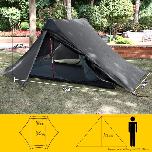 LANSHAN Ultralight Tent 3-Season Backpacking Tent for 1-Person or 2-Person Camping, Trekking, Kayaking, Climbing, Hiking