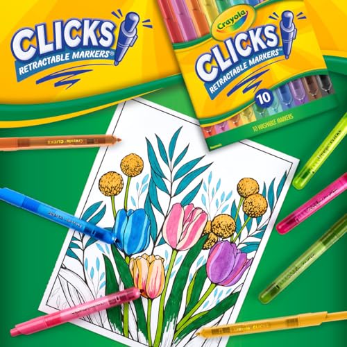 Crayola Clicks Retractable Tip Markers (10ct), Stocking Stuffers for Kids & Toddlers, Cone Tip Washable Art Marker Set, Co...