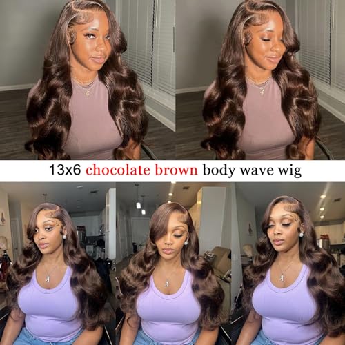 Chocolate Brown Body Wave Wig 22 inch Brazilian Hair 13x6 Body Wave Lace Front Wigs 100% Unprocessed Virgin Hair Chocolate Brown Human Hair Wig with Baby Hair for Women