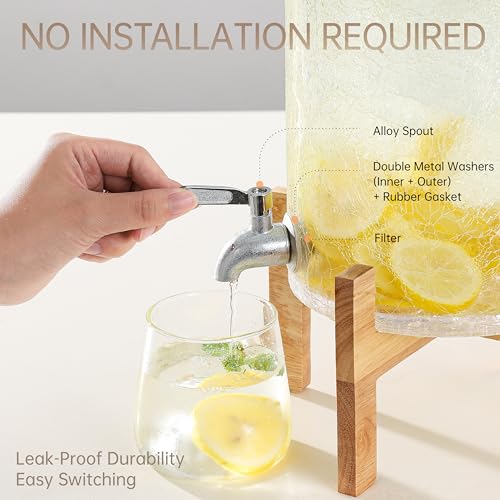 Cryyam 2 Gallon Glass Drink Dispenser with Stand, Beverage Dispenser with Wood Lid and Stainless Steel Spigot, Glass Water...