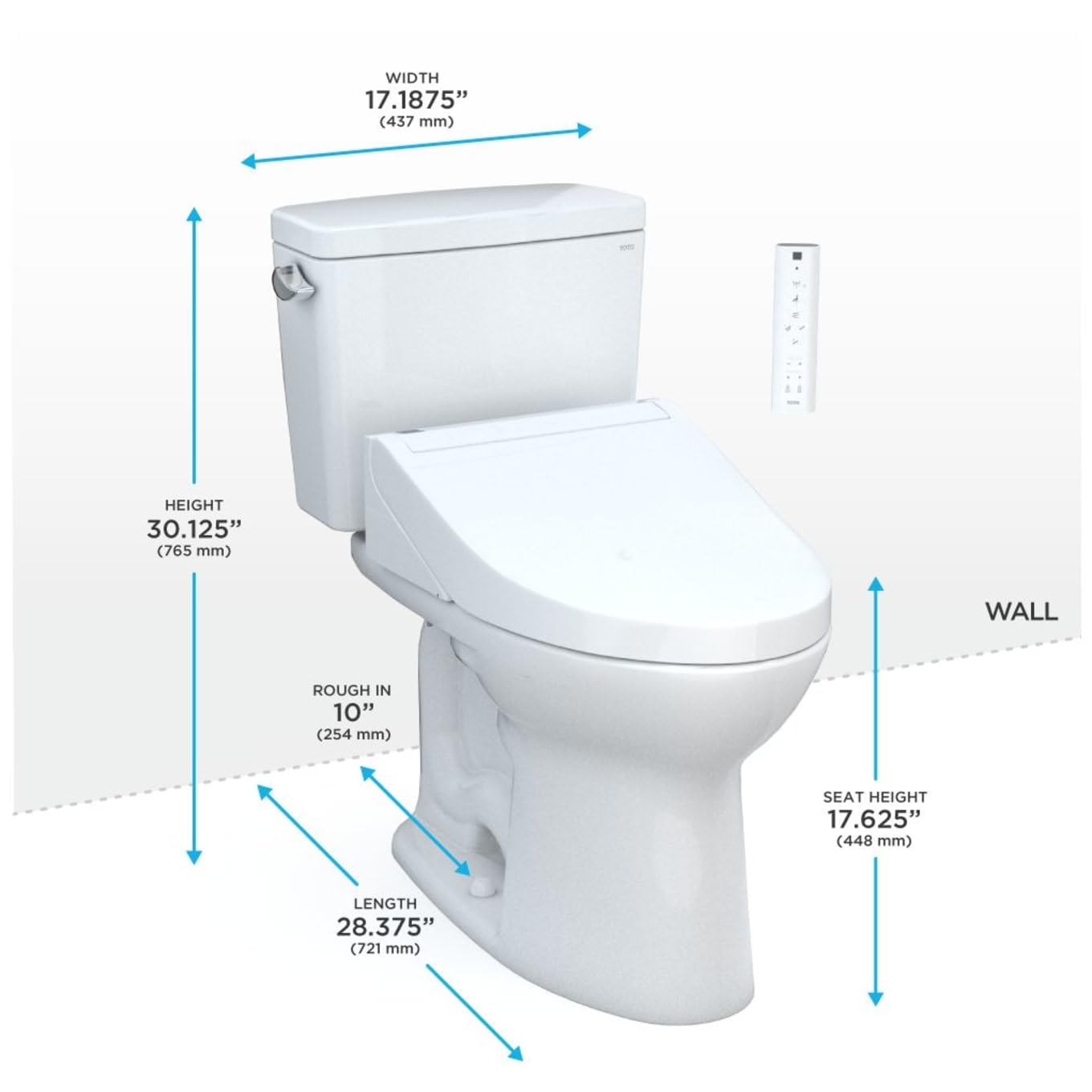 TOTO Drake WASHLET+ Two-Piece Elongated 1.6 GPF Universal Height TORNADO FLUSH Toilet with C5 Bidet Seat, 10 Inch Rough-In, Cotton White - MW7763084CSFG.10#01