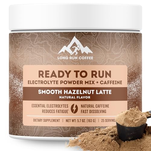 Ready to Run: Electrolytes + Caffeine Powder Mix by Long Run Co. [HAZELNUT LATTE] — 600mg Electrolytes, 50mg Caffeine, Onl...