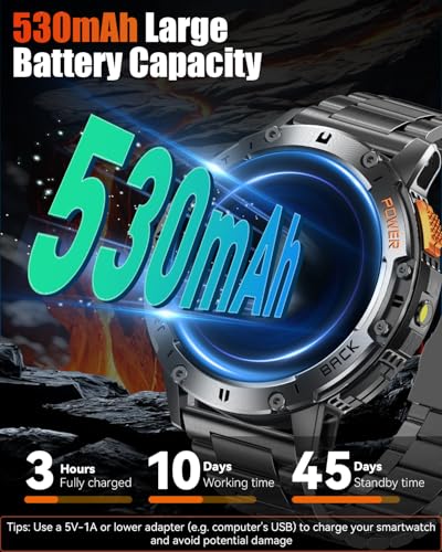 PODOEIL Military Smart Watches for Men with Bluetooth Call, 1.43" AMOLED Waterproof Smartwatch with Flashlight, 111 Sport ...