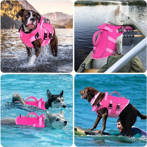Dogcheer Dog Life Jacket with Double Rescue Handle, Reflective Dog Harness Life Vest for Swimming Boating, Adjustable Pupp...
