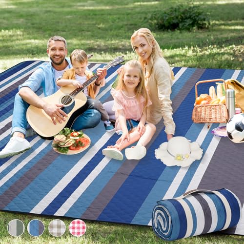 Picnic Blankets Outdoor Extra Large - 80"x80" Waterproof Beach Blanket, Machine Washable 3-Layer Foldable Park Mat with Sa...
