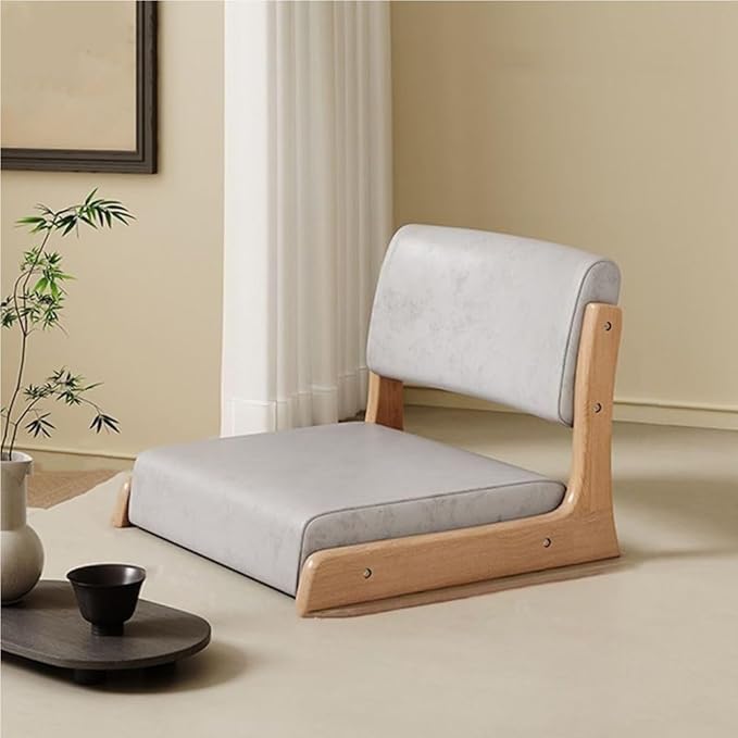 Solid Wood Floor Chairs, Meditation Chairs, Low Stools with Cushions, Reading Chairs and Balcony Bay Window Chairs, Suitable for Tea Rooms, Studies and Balconies(Gray)