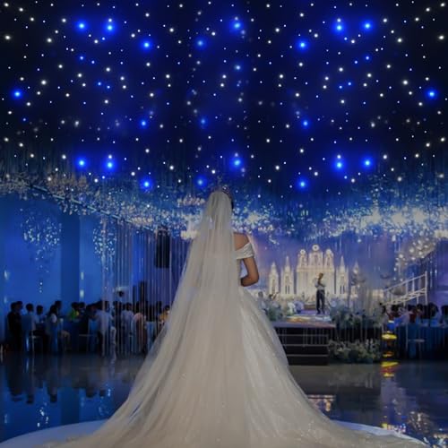 19.69FTx9.84FT LED Stage Backdrop Blue and White LED Starry Sky Backdrop Foldable DMX Control LED Star Curtain with Remote...