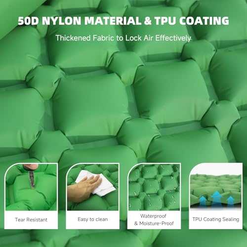 Inflatable Sleeping Pad with Pillow for Camping-Built in Foot Pump Fast Inflation-Ultralight Upgraded Durable Compact Slee...