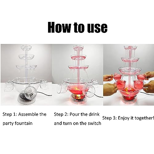 Party Beverage Fountain, 3-Tier Party Beverage/Champagne Fountain Equipment with LED Lighted Base and 5 Cups, 2L Large Cap...