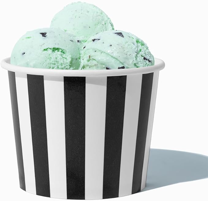 UNIQ 1000-Count 12 oz Striped Paper Ice Cream Bowls Black Color | Disposable Dessert Bowls for Hot or Cold Foods | Ice Cre...
