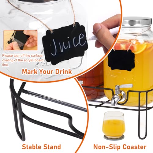 Moretoes Glass Drinks Dispenser for Parties, 2 PACK 1 Gallon Beverage Dispenser with Stand for Juice and Iced Tea, Water J...