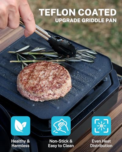 Gonex 2 Burner Propane Camping Stove with Griddle & Grates, Portable Foldable Cooking Stove with Total 16,000 BTU, Two Pie...