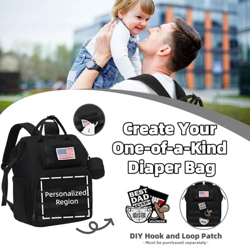 ROSEGIN Diaper Bag Backpack for Dad and Men, Large Travel Baby Bag with Changing Pad, Pacifier Case, Removable Flag Patch...