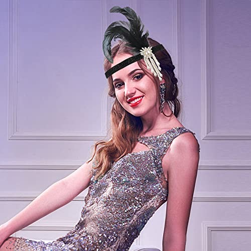 WLLHYF 1920s Flapper Headband, Feather Headwear Headpiece Black Head Wear 1920s Fashion Bling Rhinestone Hair Accessories ...