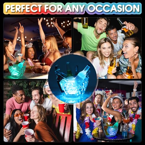 Funnymoom 4L LED Ice Buckets with Waterproof Light and Remote Control Light up Plastic Ice Bucket Clear Large Capacity Bee...