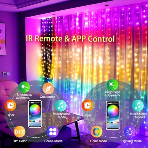 YOOWARM LED Curtain Light,10ft x 10ft 300 LED RGB Christmas Lights,USB Color Changing String Fairy Lights Curtain with Sma...