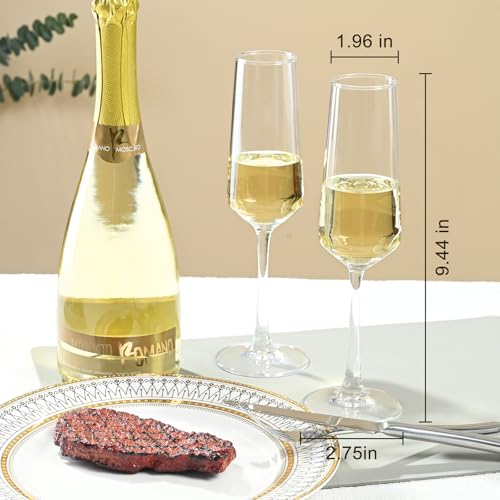 FrutPunch Champagne Flutes, Champagne Glasses Set of 2, 8.5OZ, Elegant High-Foot Champagne Glasses, Sparkling Wine Glasse...