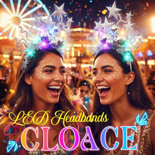 CLOACE Light Up Headband LED Disco Ball Headbands Glitter Star Hair Band Rave Party Festival Carnival Hair Accessories for...