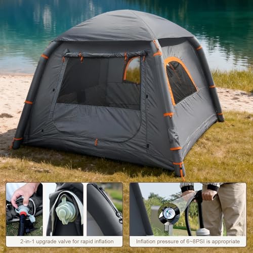 Inflatable Tents for Camping, 2/4/6/8 Person Easy Setup Blow Up Tents for 4 Seasons Waterproof Inflatable Hot Tent, Air Gl...