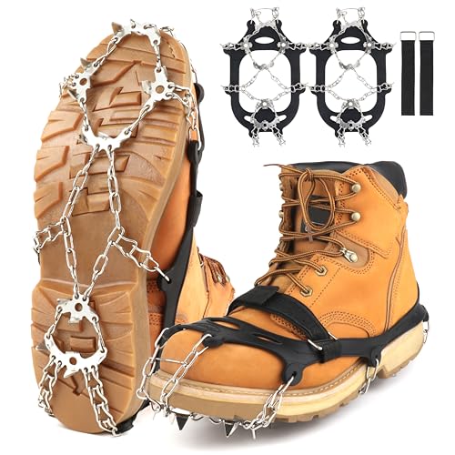 WASSERFLUX Crampons Ice Cleats for Shoes and Boots, 19 Stainless Steel Spikes Traction Snow Cleats for Hiking, Snow Climbi...
