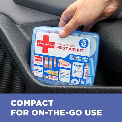 BAND-AID Brand Travel Ready Portable Emergency First Aid Kit for Minor Wound Care, Perfect for Home, Car, Travel, Camping ...