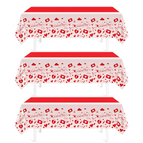 Childom Valentines Day Tablecloth for Valentines Day Decorations Party,3 Pack Disposable Plastic Valentines Table Cloths 5...