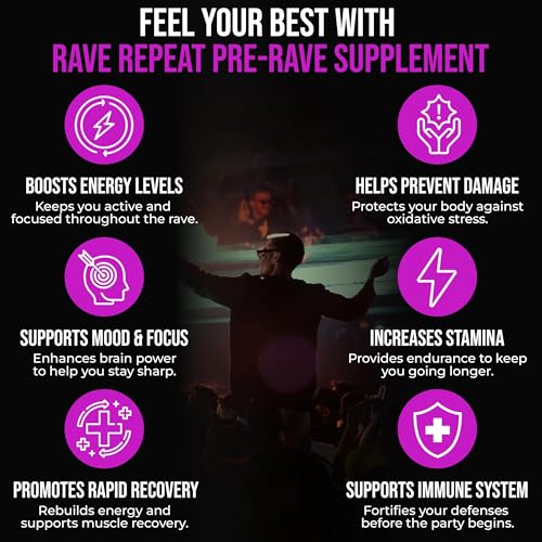 Pre-Rave Supplement - 5-HTP Free Rave Vitamins with CoQ10, Magnesium, Green Tea - Festival Essentials for Energy, Wellness...