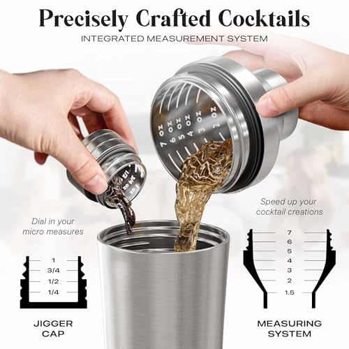 Insulated Cocktail Shaker Set | Double Wall Stainless Steel | Martini Shaker for Home Bar Bartending | Built-in Drink Meas...