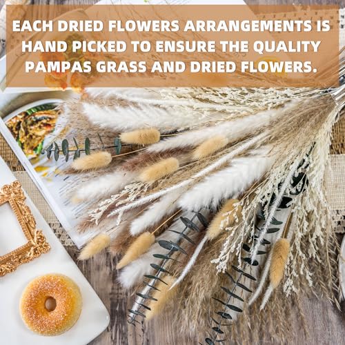 Boho Decor Pampas Grass and Eucalyptus Bouquet,pompas Grass Dried Flowers Arrangement for Centerpiece Table Decor,Wedding,...