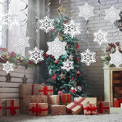 Ouddy Life 51 Pcs Christmas Snowflake Swirl Hanging Decorations, White Silver Snowflake Ornaments Decorations for Christma...