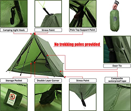 2-Person Trekking Pole Tent for Backpacking - Ultralight A-Frame Backpacking Tent, Two Person Waterproof Hiking Tent for C...