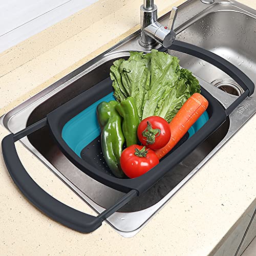 QiMH Collapsible Colanders Set of 3, 4 Quart Colander, 4 Quart Folding Basin, and 6 Quart(1.5 gal) Over the Sink Extendabl...