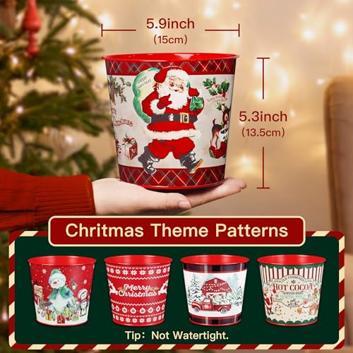 Putuo Decor Christmas Galvanized Bucket, 5 Pieces Christmas Ice Buckets for Parties, Christmas Theme Decorations Pails Gal...