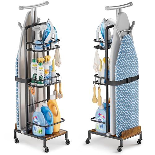 Ironing Board Hanger,Iron and Ironing Board Holder No Wall Mount,Laundry Room Organization and Storage Cart with Iron Stan...
