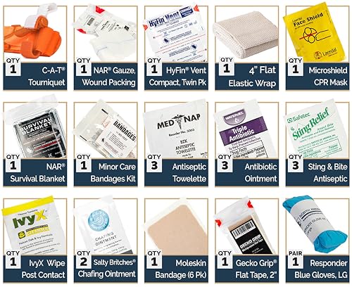North American Rescue Mini T-PAK Trail Personal First Aid Kit NAR Safety TPAK Kit for Backpacking, Camping, Hiking (82-0075)