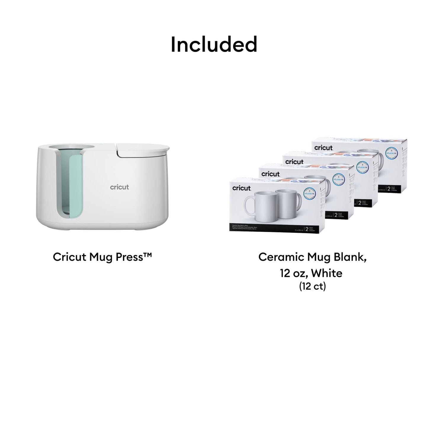 Cricut Mug Press + 12 Blank Mugs (12oz Each)