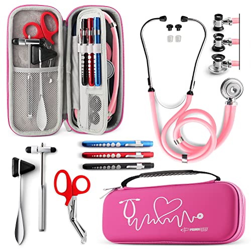 Primacare KB-9397-PK Stethoscope Case, Supplies Included, Pink with Multiple Compartments, Portable and Lightweight First ...