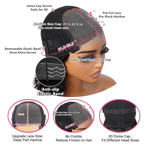 Ombre Highlight Wear and Go Glueless Wigs Human Hair Pre Plucked Pre Cut Deep Wave Lace Front Wigs Human Hair Wigs 4x4 Lace Closure Wigs Human Hair 180% Density Curly Wigs Human Hair Wigs 22 Inch
