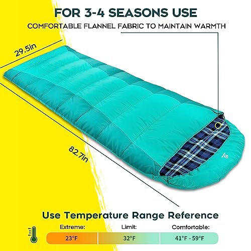 Bessport Sleeping Bag Winter | Flannel Lined 18℉ - 32℉ Extreme 3-4 Season Warm & Cool Weather Adult Sleeping Bags Large | ...