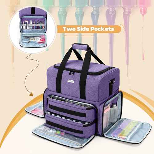 BAFASO Nail Polish Organizer Holds 80 Bottles (15ml - 0.5 fl.oz) and a UV Nail Lamp, Nail Polish Case with 2 Removable Pouches and Manicure Tools Storage Sections (Patented), Purple