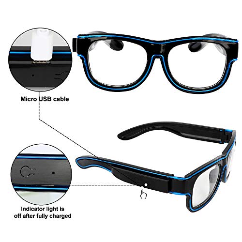 YouRfocus Wireless Led Light up Glasses 2 Pack Glow in The Dark Neon Rave Glasses for Rave Party, EDM, Halloween, Christma...