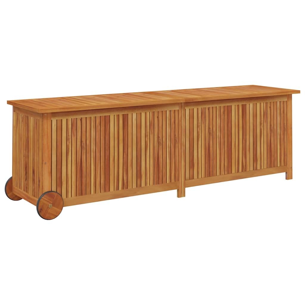 RCODSSK Solid Wood Acacia Patio Storage Box with Wheels, 59.1x19.7x22.8 Inch Outdoor Cushion Box for Garden Furniture and Toys