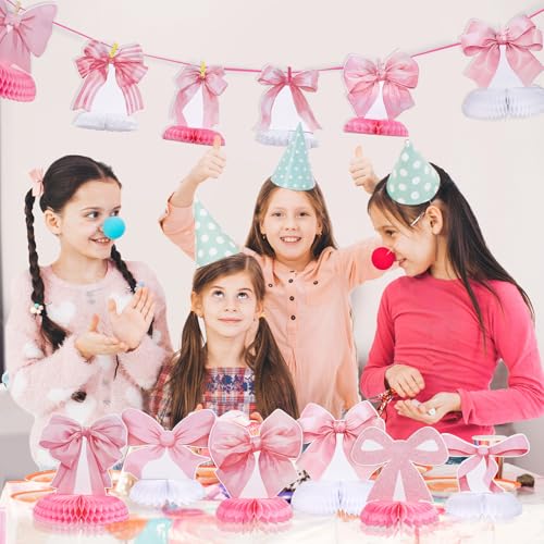 12 Pcs Pink Bow Party Honeycomb Centerpieces Pink Bow Table Centerpieces Coquette Theme Birthday Decorations Bow Party Dec...