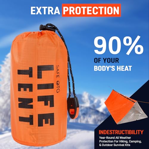 Emergency Survival Tent Life Shelter 2 Person Mylar Tube Tents Tarp with Whistle & Paracord Year-Round All Weather Protect...