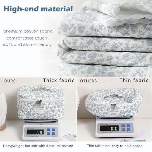 uekeboag Large Travel Quilted Makeup Bag for Women, Floral Cotton Cosmetic Bag, Coquette Aesthetic Floral Toiletry Organiz...